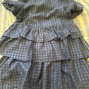 Elegant Blue Checkered Midi Dress